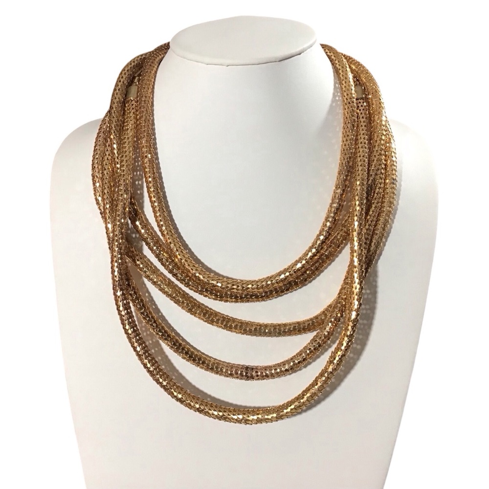 Layered Mesh Necklace Tubular Gold Tone Fashion Jewelry